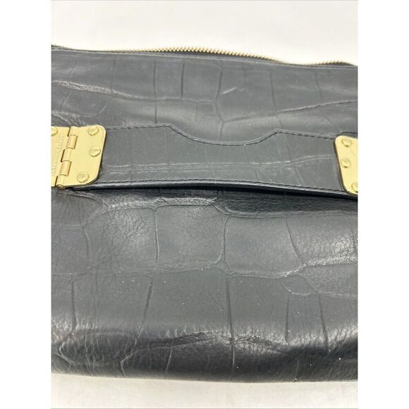 ~HAYDEN HARNETT Purse Black Leather Convertible Clutch w/Crossbody Strap - Picture 3 of 13